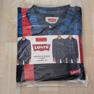 Levi's Youth Flannel & Thermal 2-Piece Set Shirt Tee Buffalo Blue Navy Red NWT